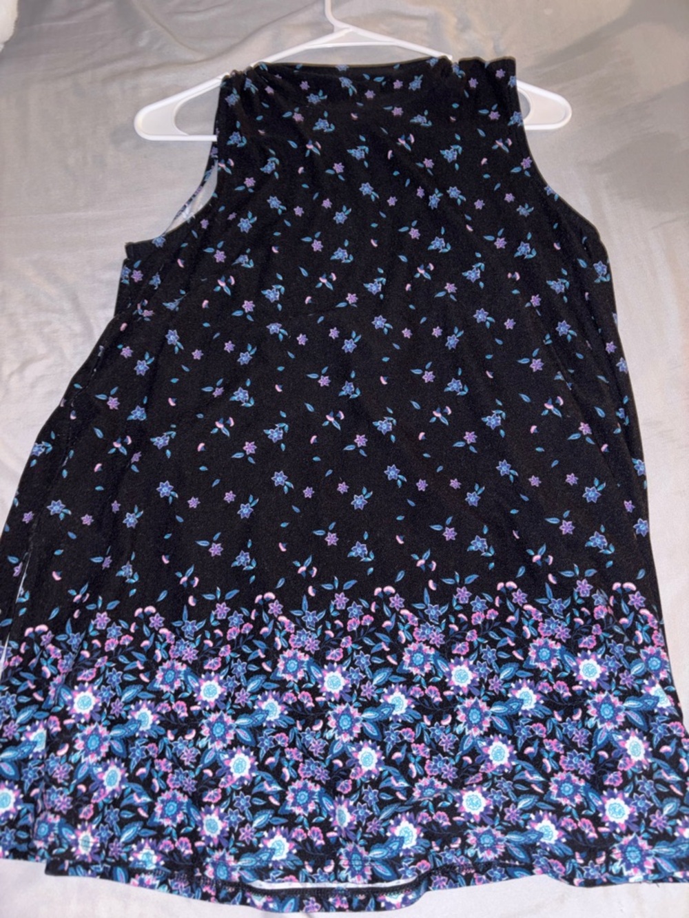 Pink Rose Black Floral Border Top with Blue and Purple Accents